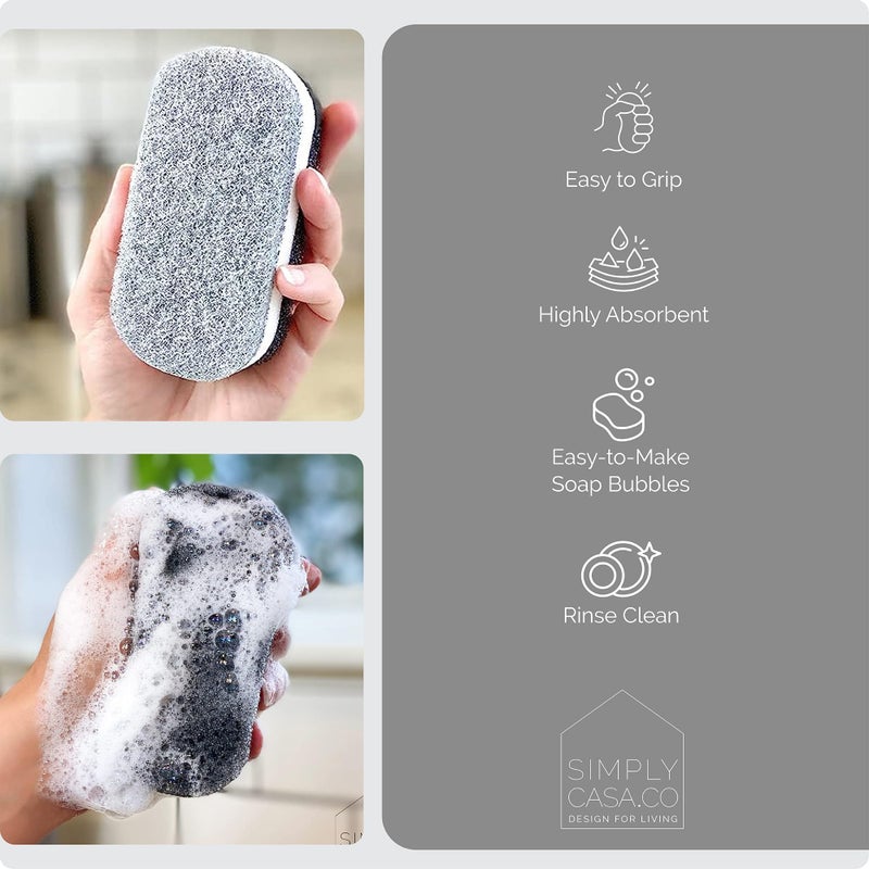 SIMPLYCASA Kitchen Dish Cleaning Sponges - Pack of 6 | Non-Scratch & Fast-Drying | Reusable Scrubbers for Kitchen & Household Use | Stylish Black & White Design - Image 3